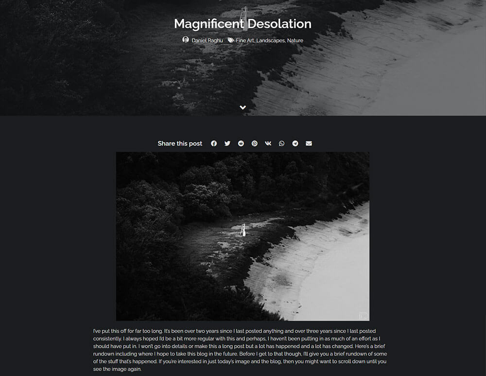 Blog posts designed for Daniel Raghu's photography and film portfolio and blog