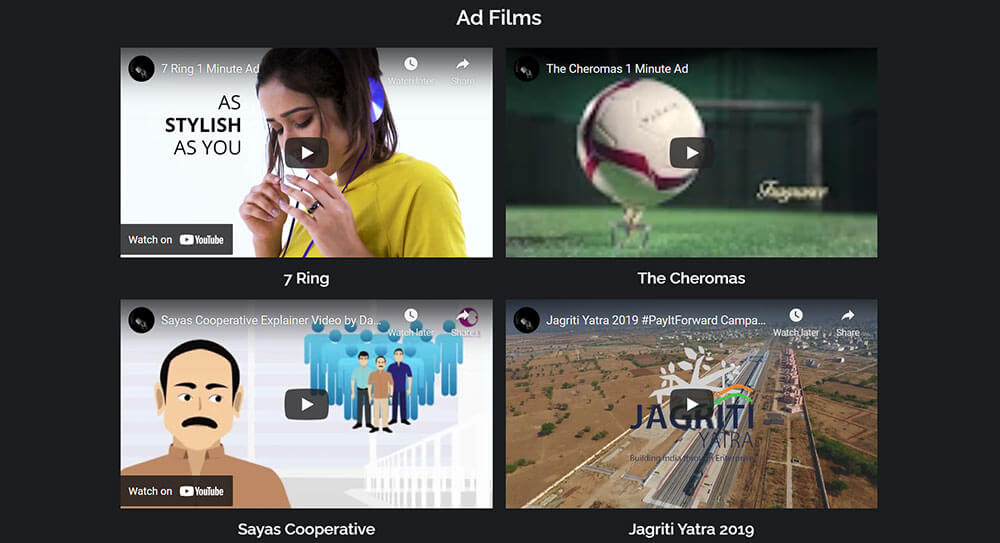 Film showcase designed for Daniel Raghu's photography and film portfolio and blog