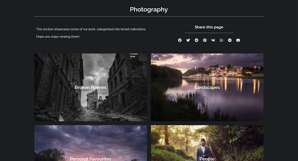 Photography showcase designed for Daniel Raghu's photography and film portfolio and blog