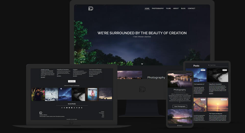Mockup showcasing the responsive design for Daniel's artist portfolio