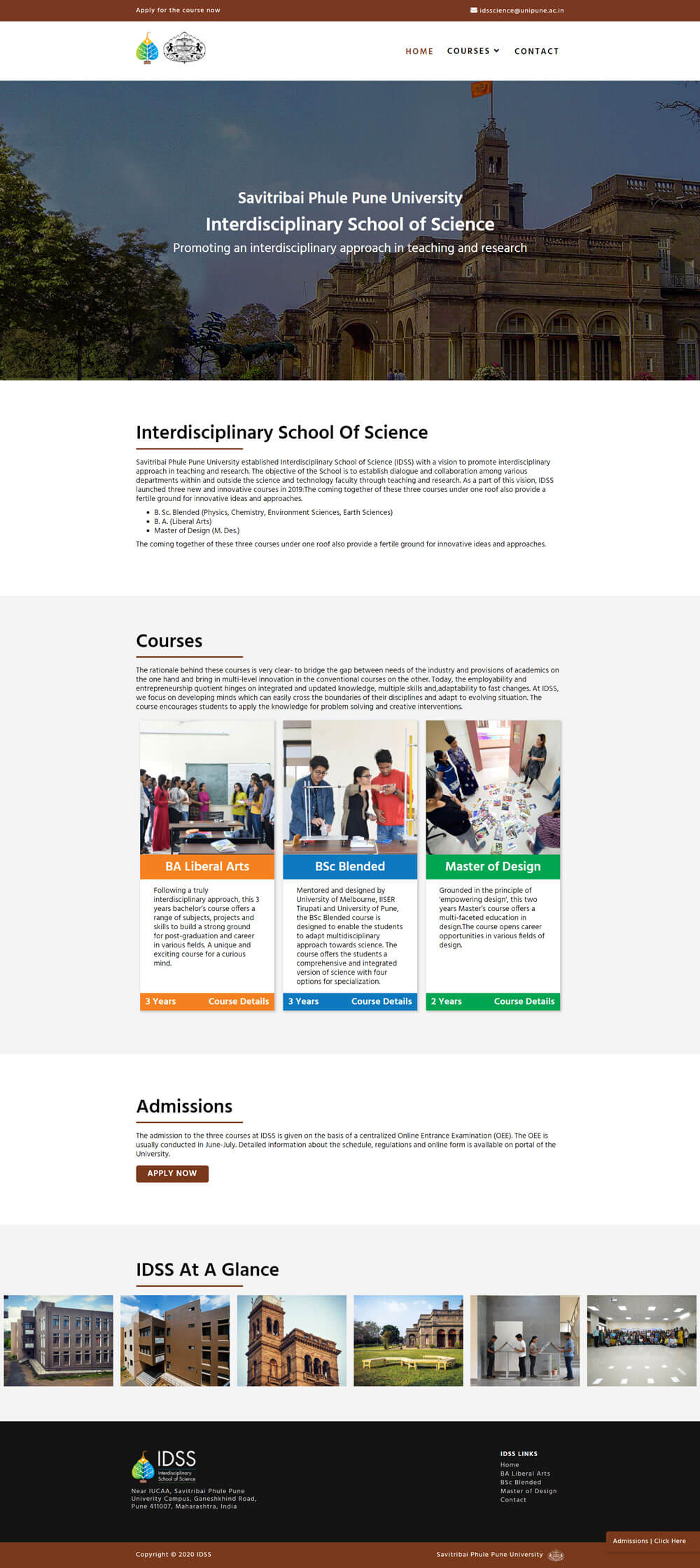 Homepage for IDSS, SP Pune University designed by Daniel Raghu