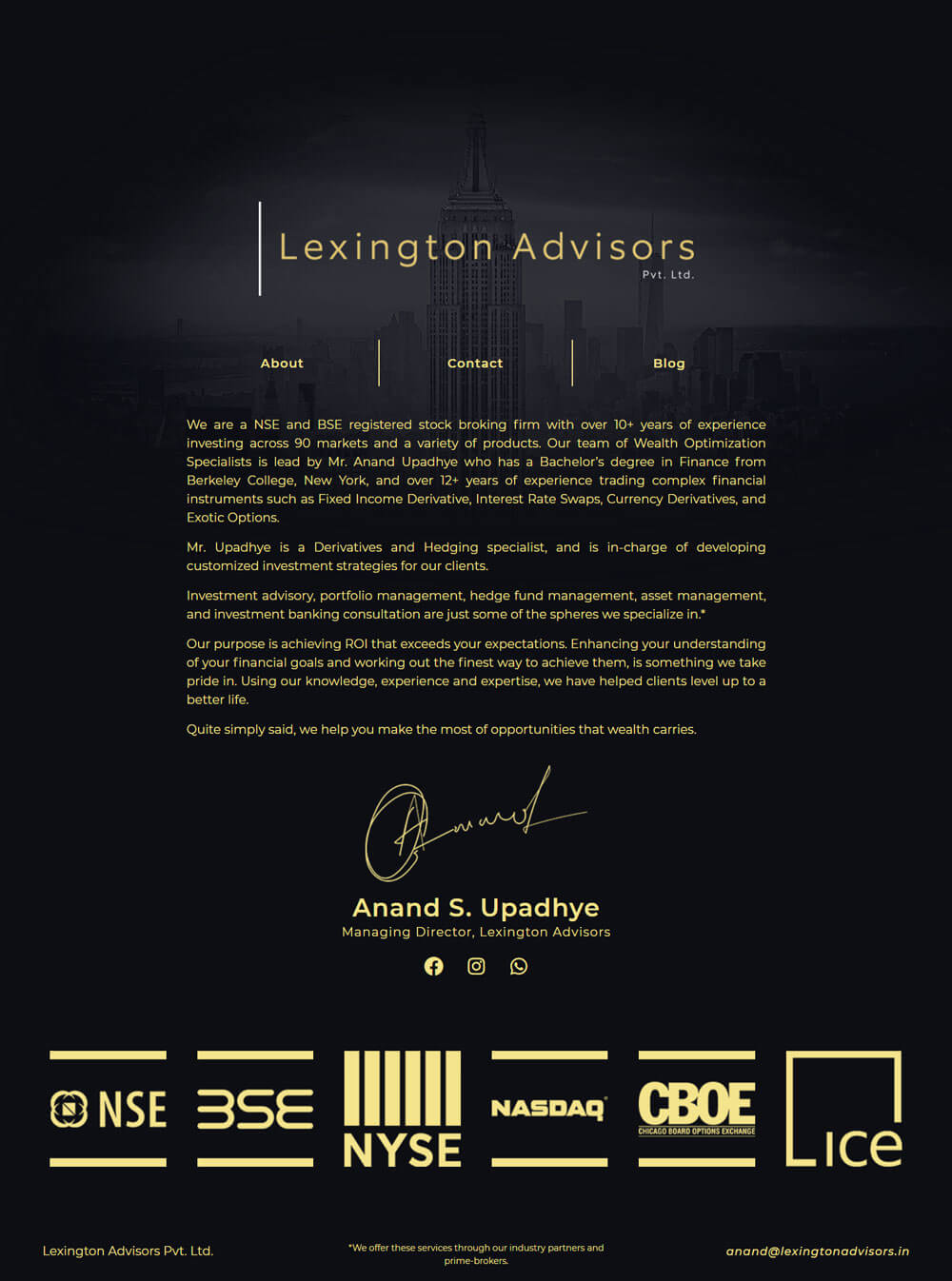 Homepage for Lexington Advisors Pvt. Ltd. designed by Daniel Raghu