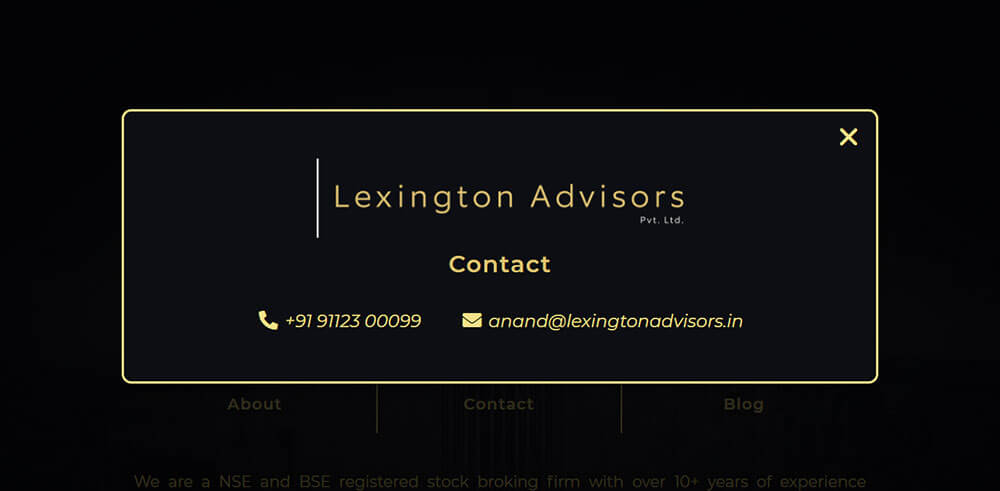Contact popup designed for Lexington Advisors