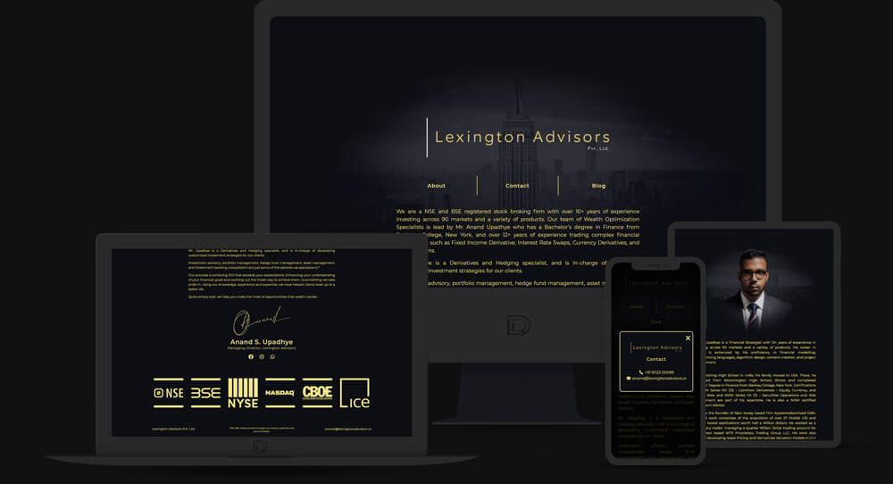 Mockup showcasing the responsive design for Lexington Advisors Pvt. Ltd.
