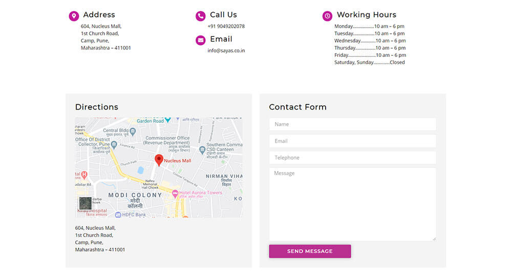 Contact page designed for Sayas Cooperative
