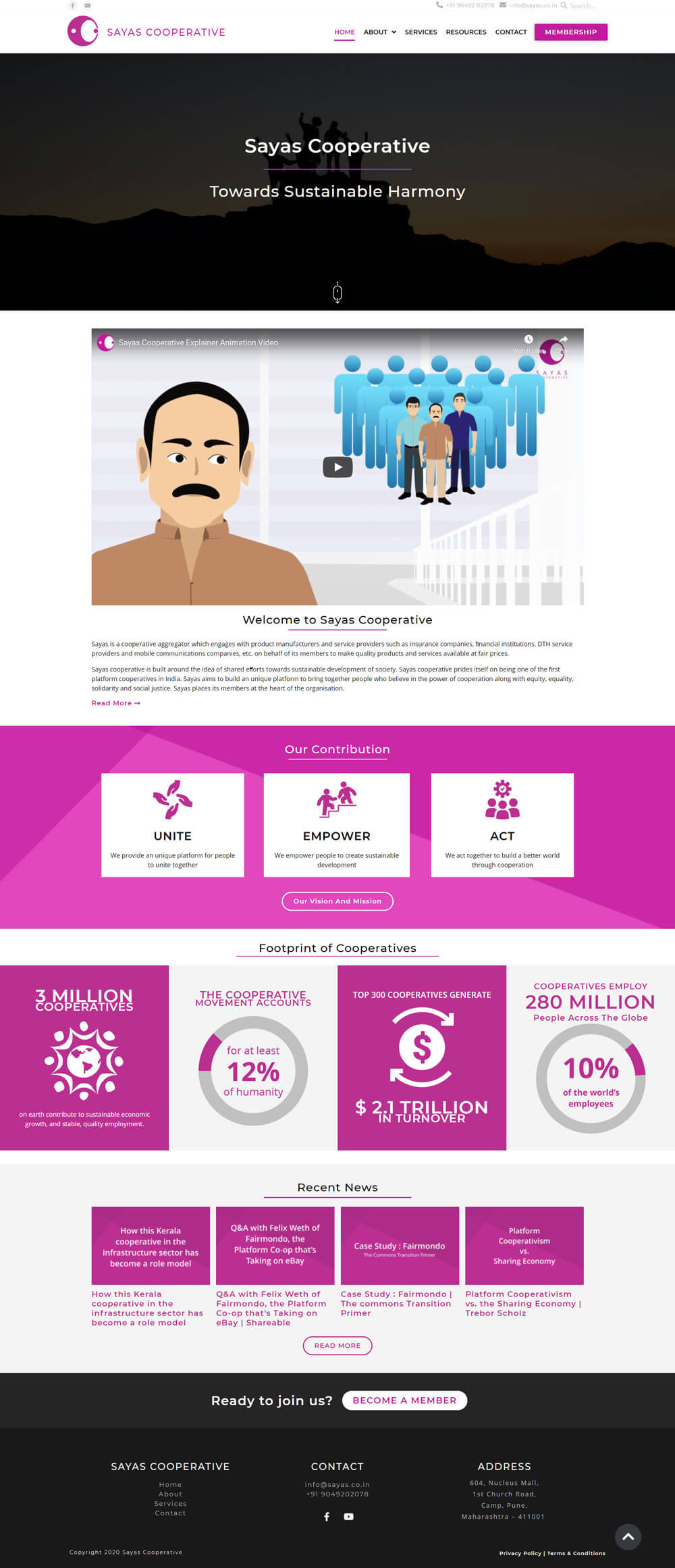 Homepage for Sayas Cooperative designed by Daniel Raghu
