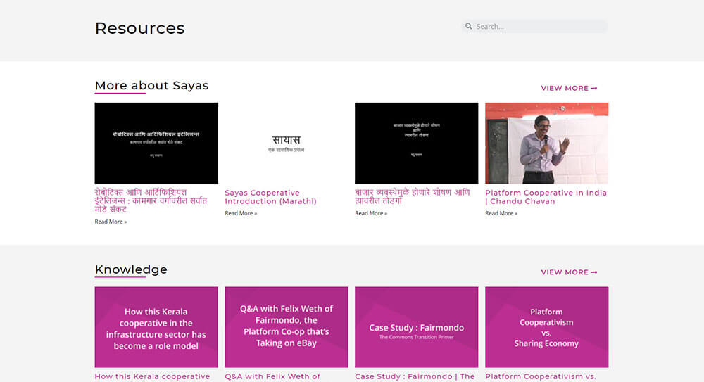 Custom resources page designed for Sayas Cooperative