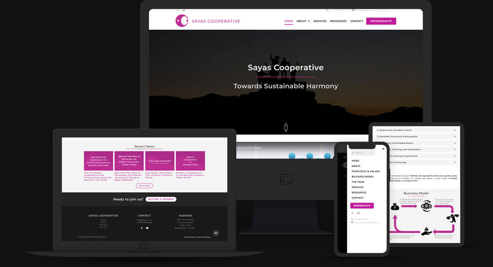 Mockup showcasing the responsive design for Sayas Cooperative