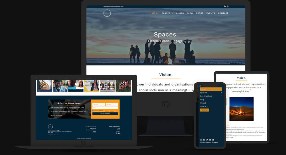 Mockup showcasing the responsive design for Spaces International