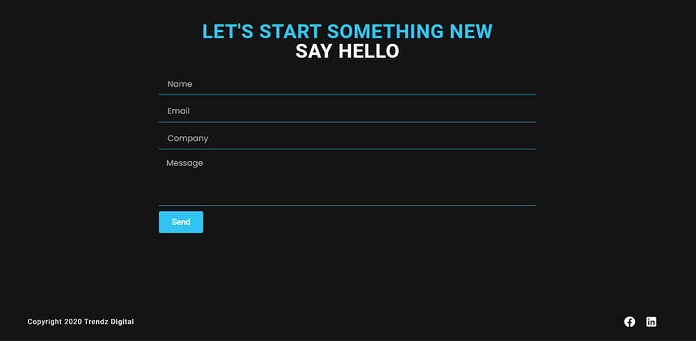 Contact form designed for Trendz Digital