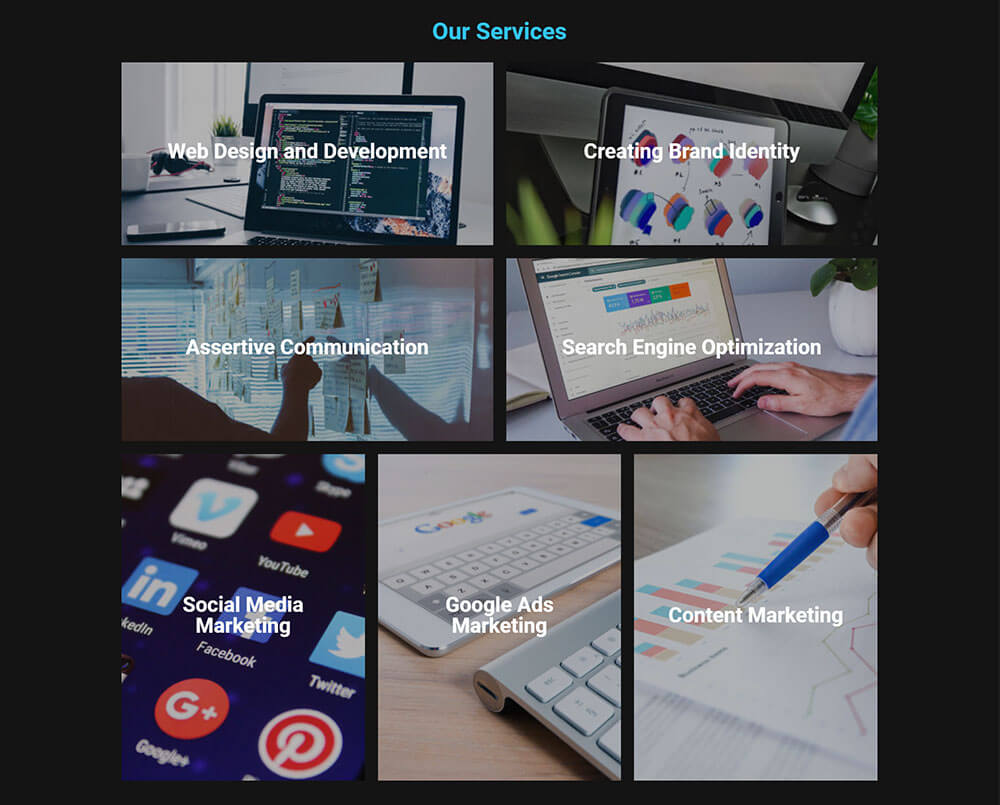 Services flip boxes designed for Trendz Digital