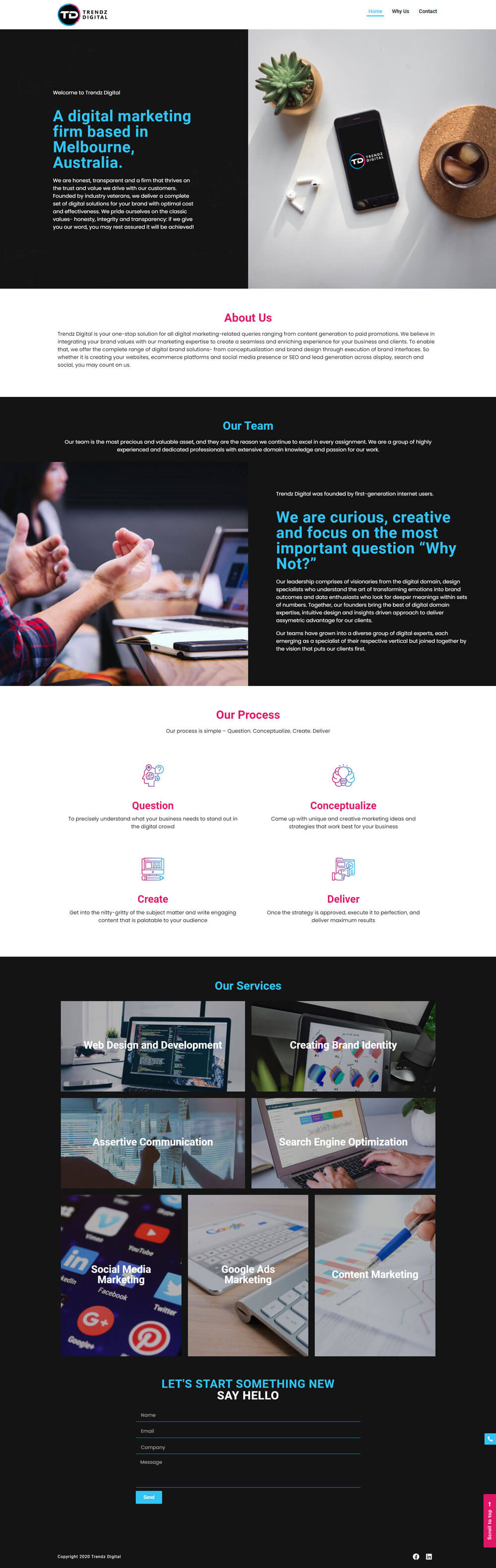 Homepage for Trendz Digital designed by Daniel Raghu