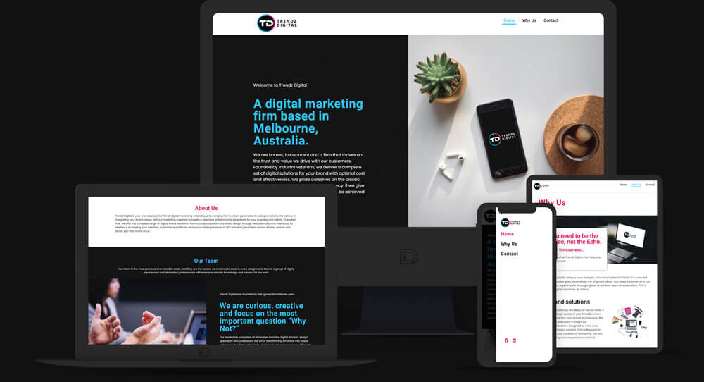 Mockup showcasing the responsive design for Trendz Digital